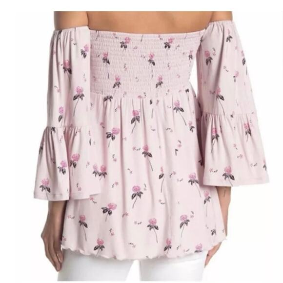 Free People Floral Lana Off the Shoulder Pink Top Medium - Picture 3 of 8